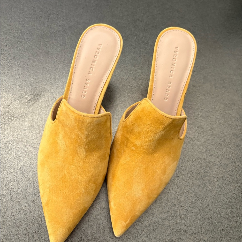 Veronica Beard Mustard Suede Mules